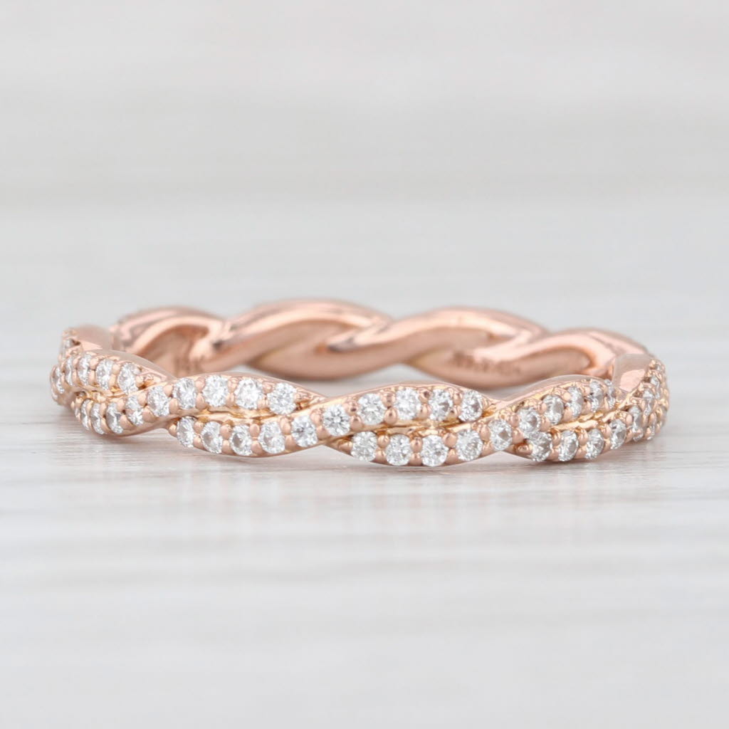 Light Gray 0.50ctw Diamond Woven Band 14k Rose Gold Stackable Wedding Ring Art Carved