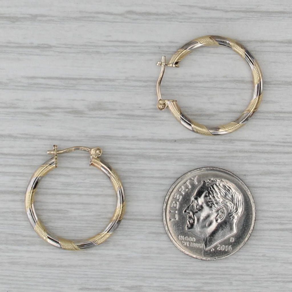 Multitoned Hoop Earrings 14k Yellow White Gold Snap Top Hoops