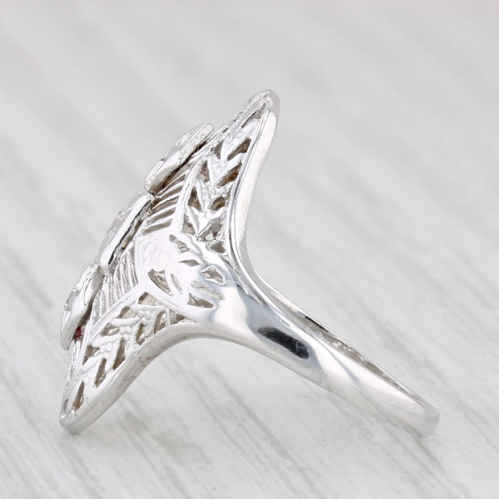 Light Gray Diamond Filigree Ring 10k White Gold Size 4.25 Vintage Art Deco