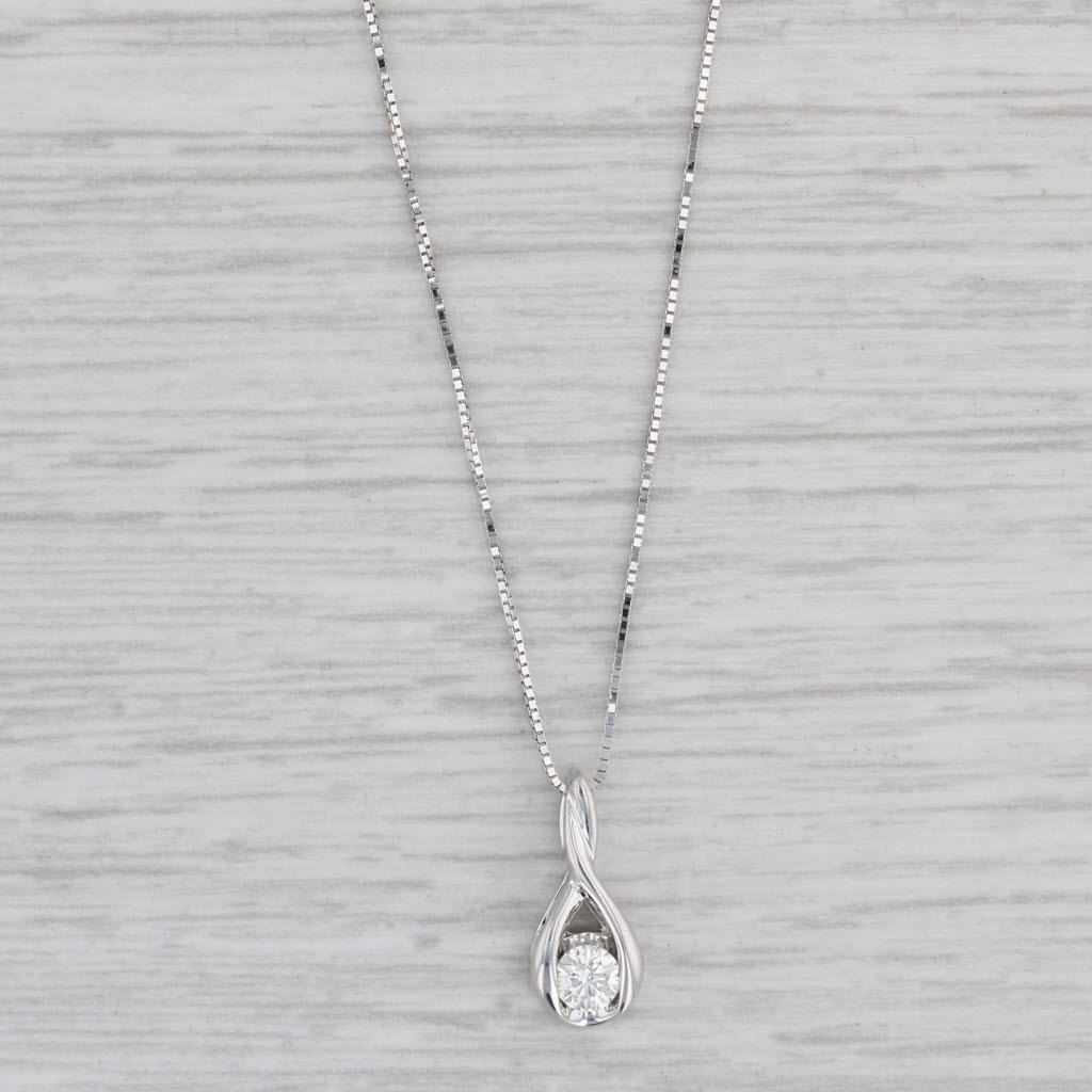 Gray 0.12ct Round Diamond Solitaire Pendant Necklace 14k White Gold 18" Box Chain