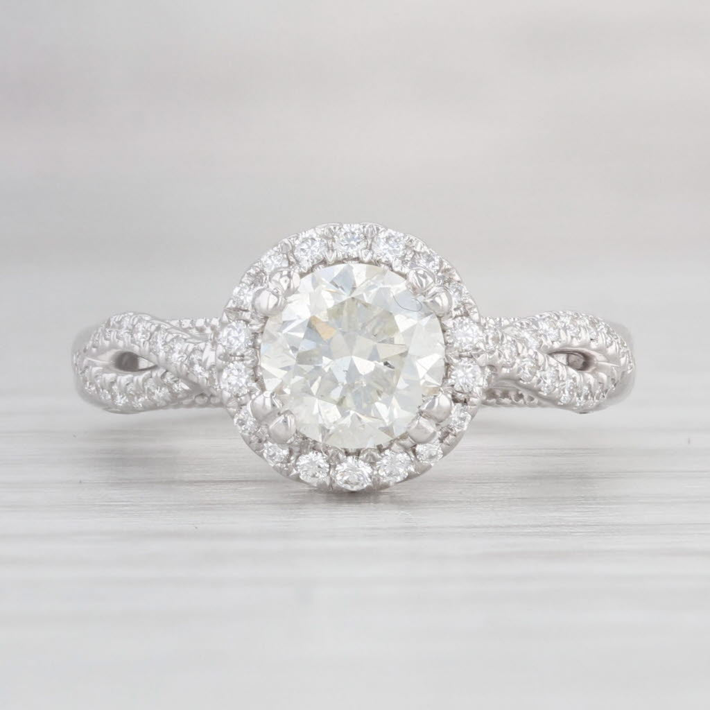 Light Gray Verragio 1.29ctw Round Diamond Halo Engagement Ring 14k White Gold Size 3.75 GIA