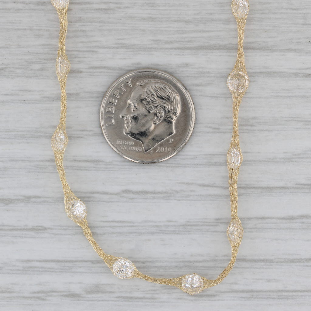 Gray New Cubic Zirconia Station Necklace 14k Yellow Gold 17.5" Rope Mesh Chain