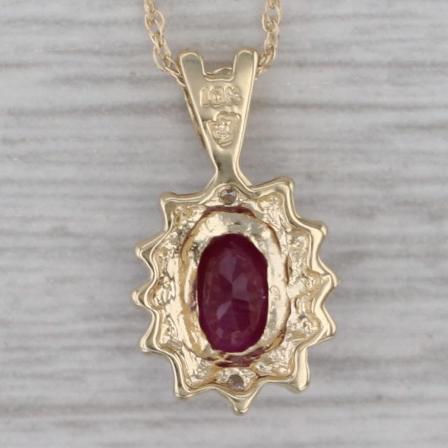 Dark Gray 0.60ct Ruby Diamond Halo Pendant Necklace 10k Yellow Gold 18.5" Rope Chain