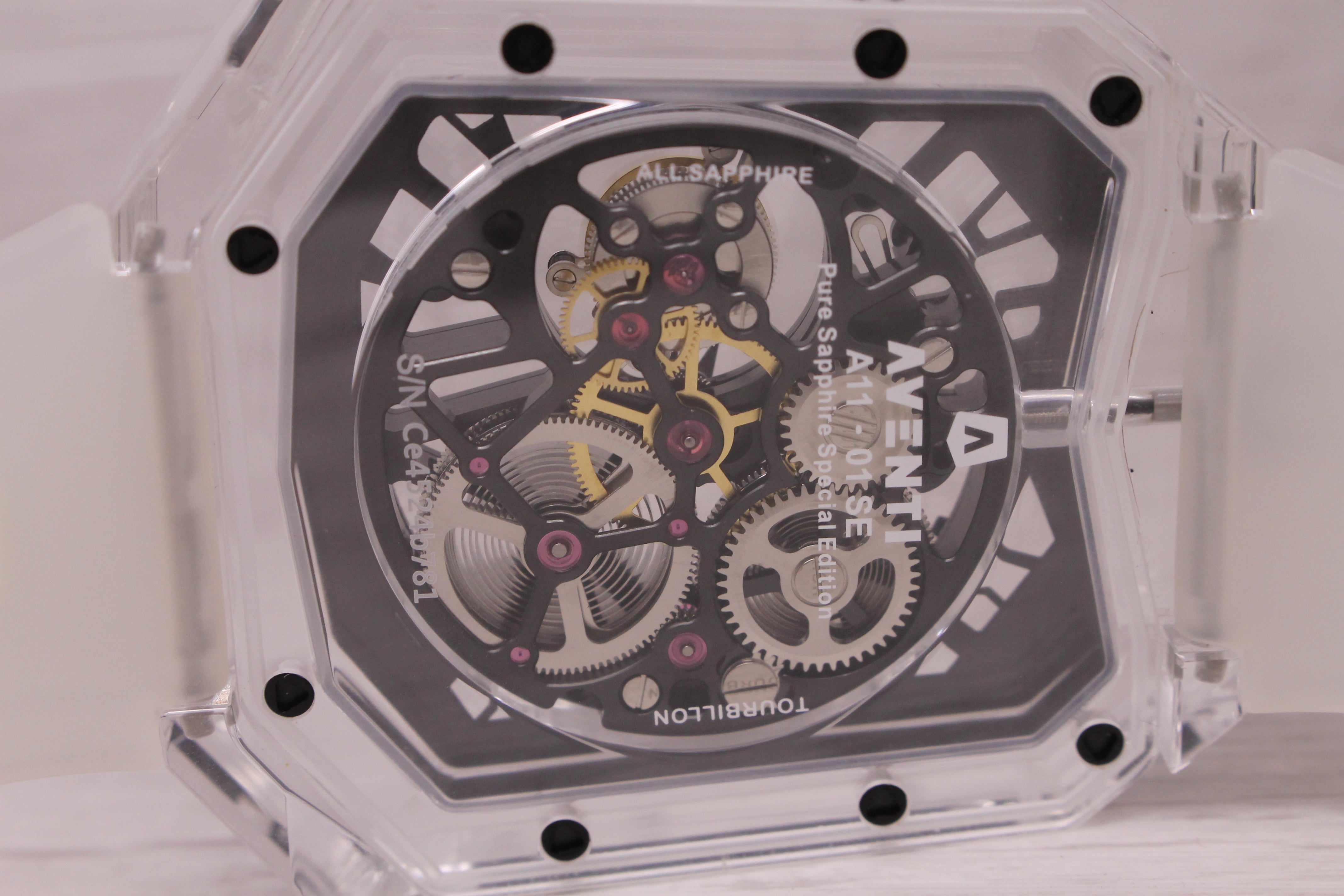 Aventi A11-01 SE Mens 48mm Pure Sapphire Crystal Tourbillon Watch w Card & COA