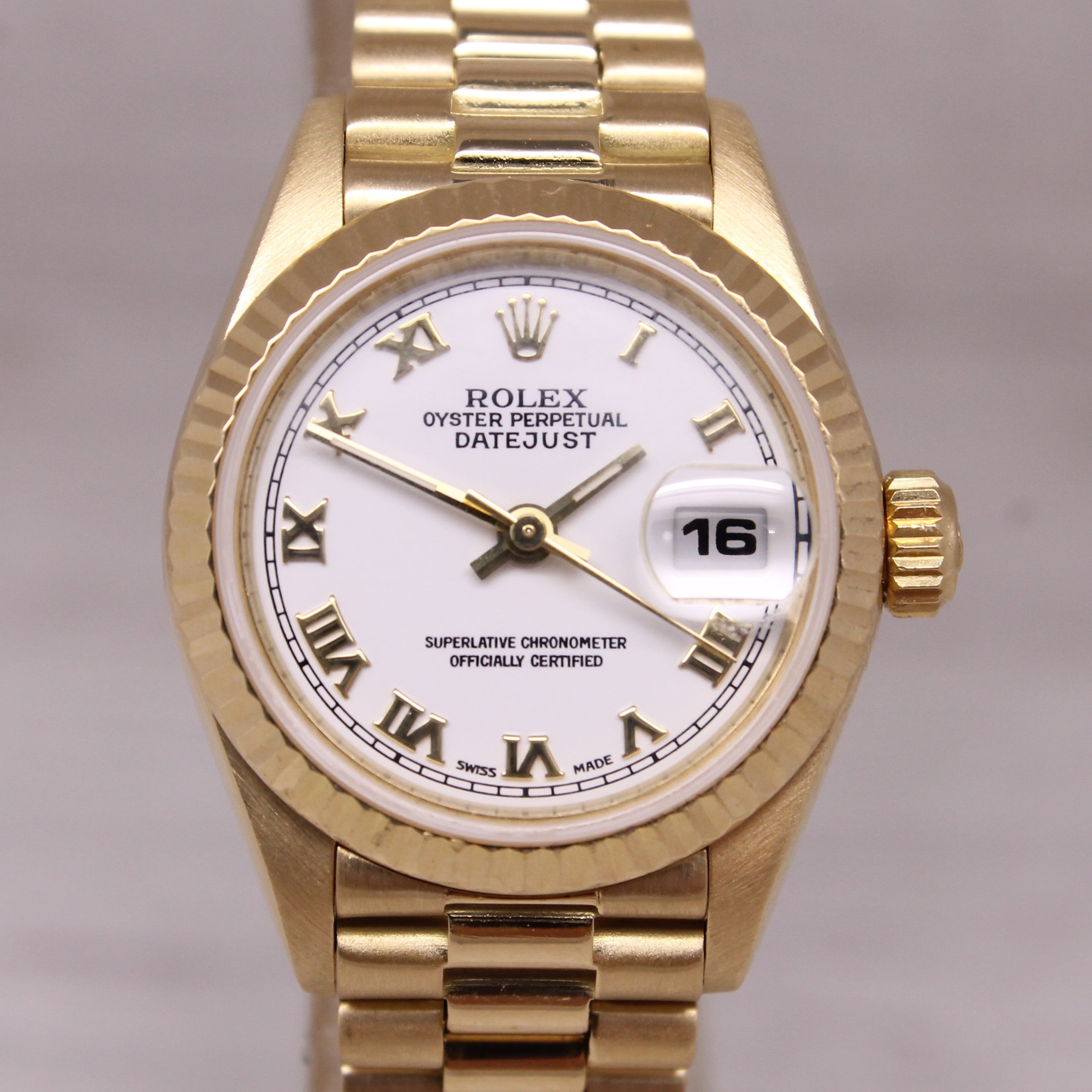 Vintage 1985 Rolex Datejust 69178 Ladies 26mm 18k Yellow Gold President Watch