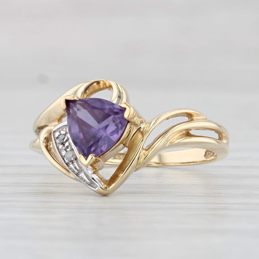 Light Gray 0.85ct Lab Created Purple Sapphire Diamond Ring 10k Yellow Gold Size 7 Bypass
