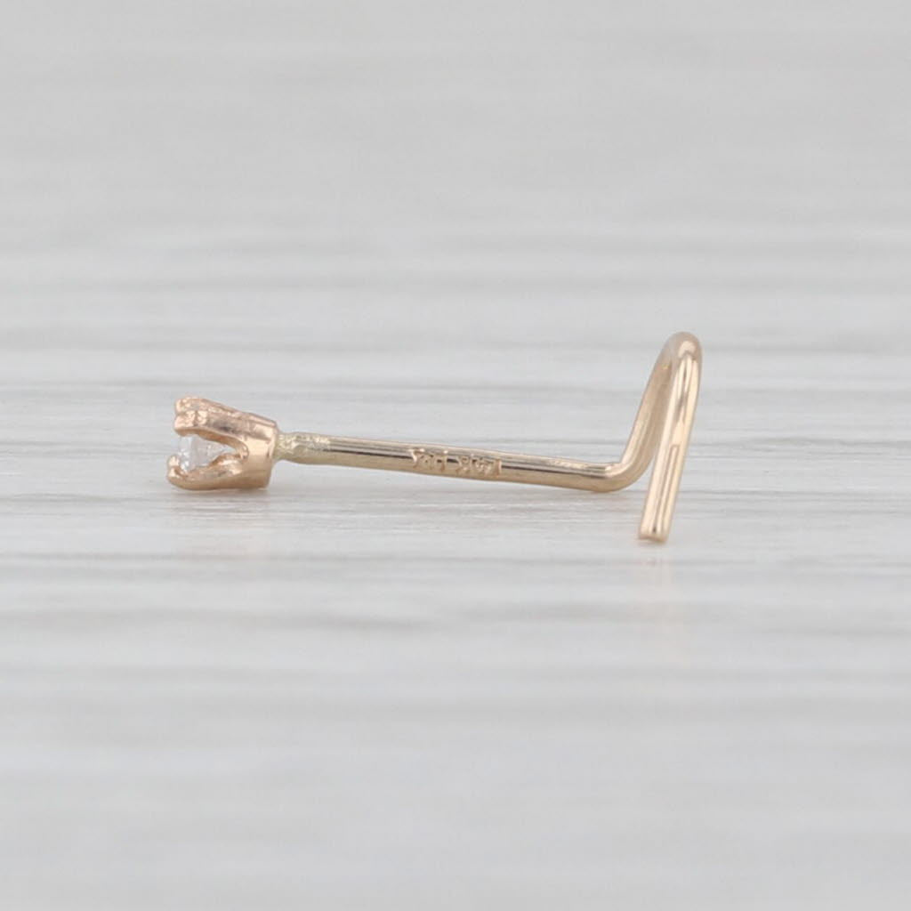 New Diamond Nose Piercing Stud 14k Yellow Gold Round Solitaire Curved Post 2