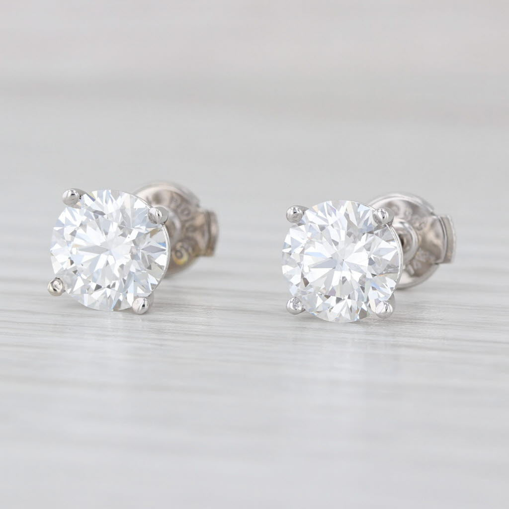 New 3.11ctw IGI Round Lab Grown Diamond Solitaire Stud Earrings 14k Gold Studs