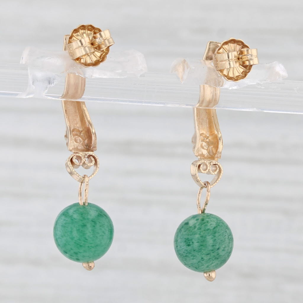 Light Gray Green Aventurine Bead Drop Earrings 14k Yellow Gold