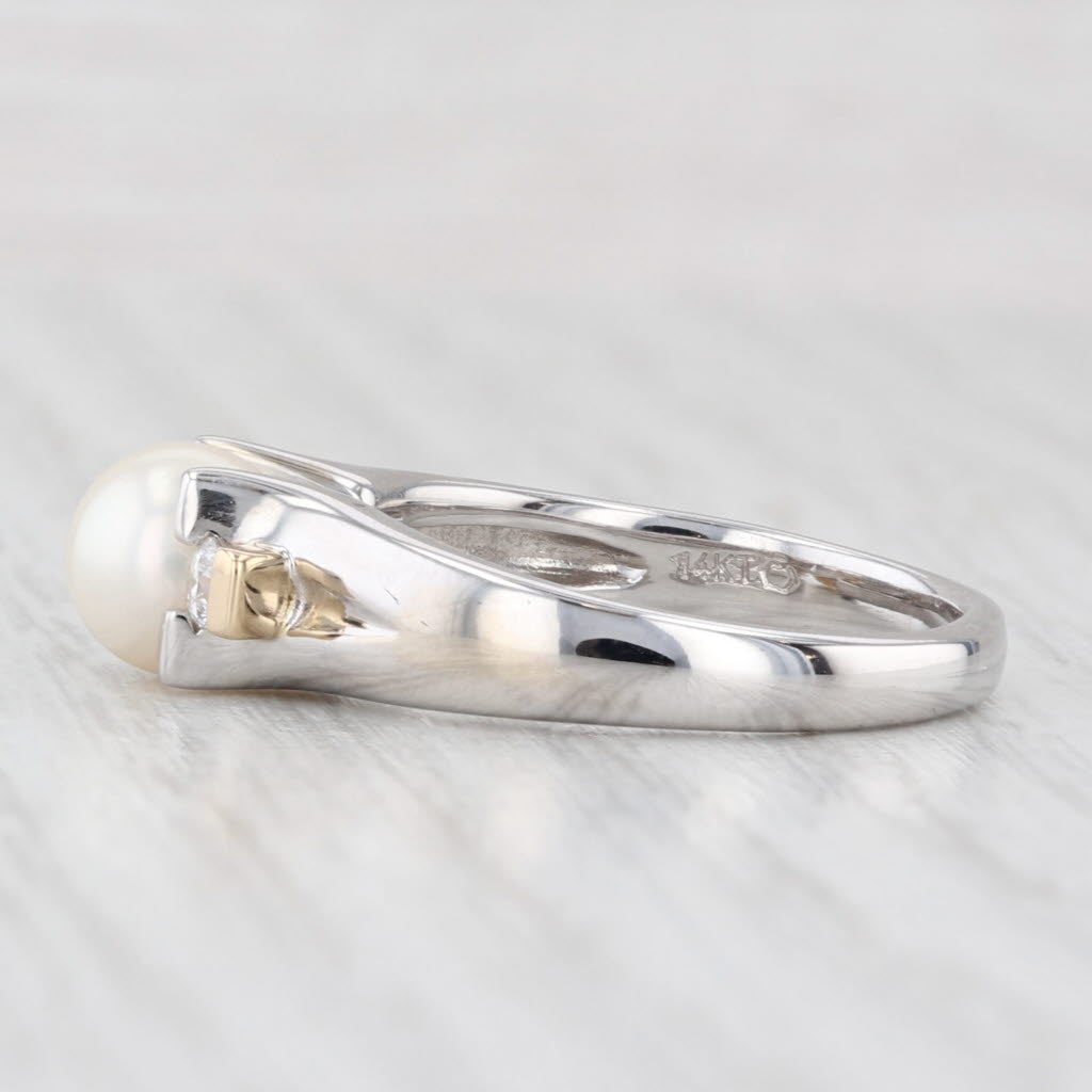 Light Gray Cultured Pearl Diamond Ring 14k White Yellow Gold Size 7.25