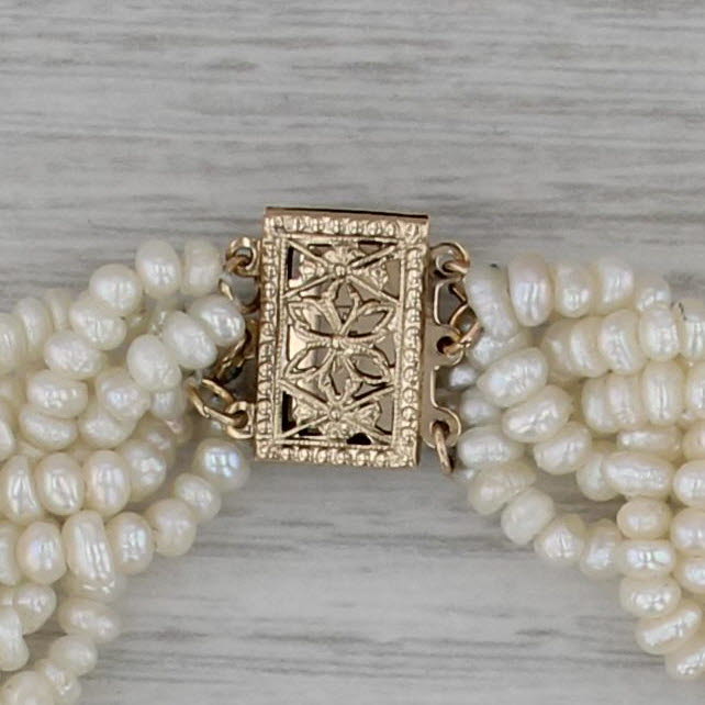 Woven Mesh Cultured Pearl Strand Bracelet 14k Yellow Gold 7.5" 14.8mm