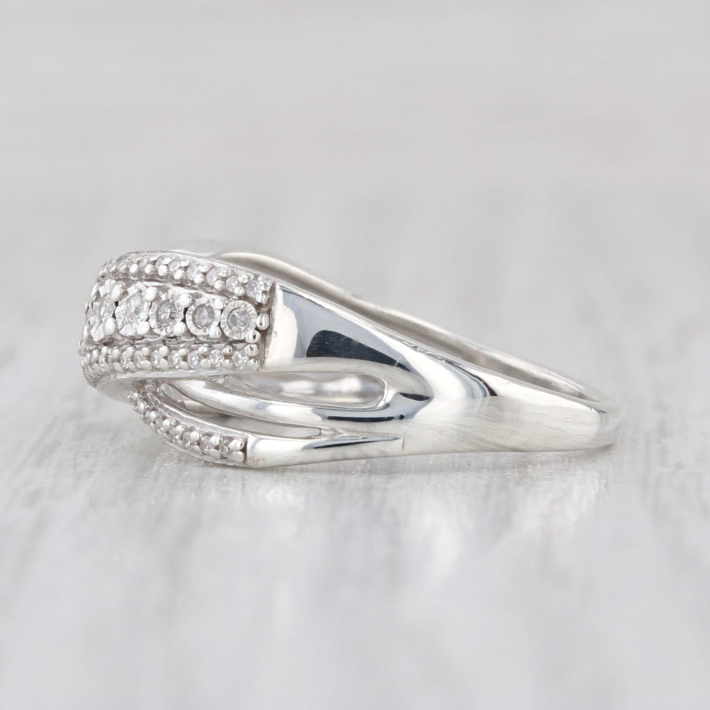 0.12ctw Diamond Crossover Ring Sterling Silver Size 7.25 Stackable Band
