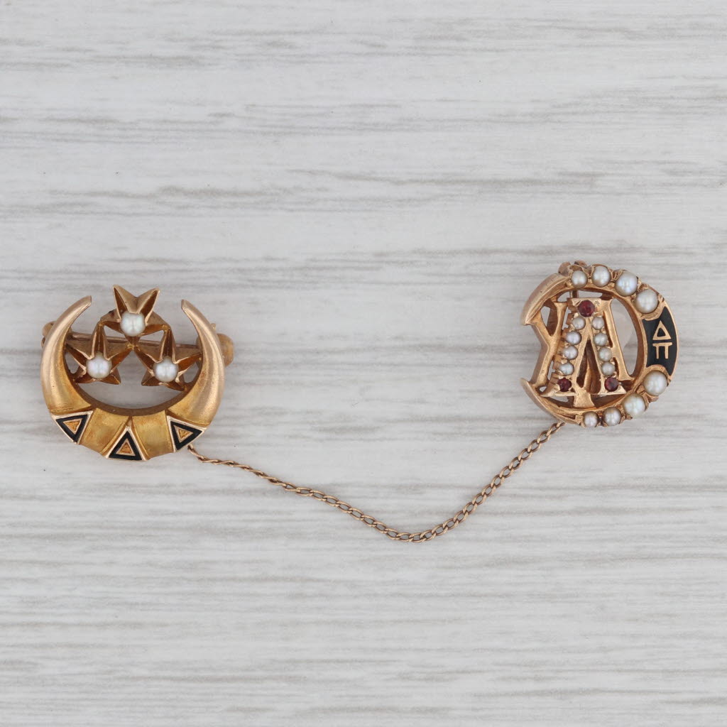 Gray Vintage Sweetheart Badges Tri Delta Lambda Chi Alpha 14k Gold Pearl Garnet