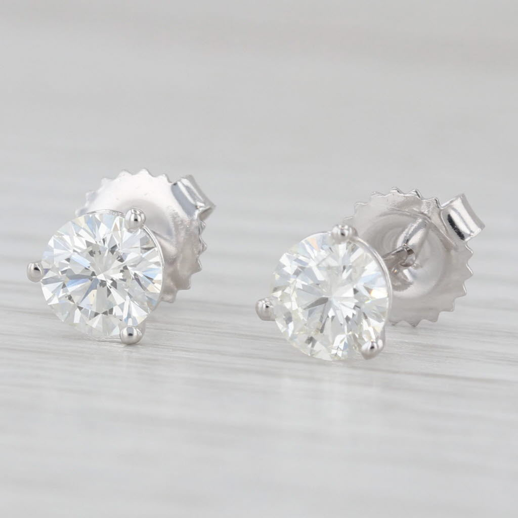 Light Gray 1.45ctw Diamond Round Solitaire Stud Earrings 14k White Gold Butterfly Backs