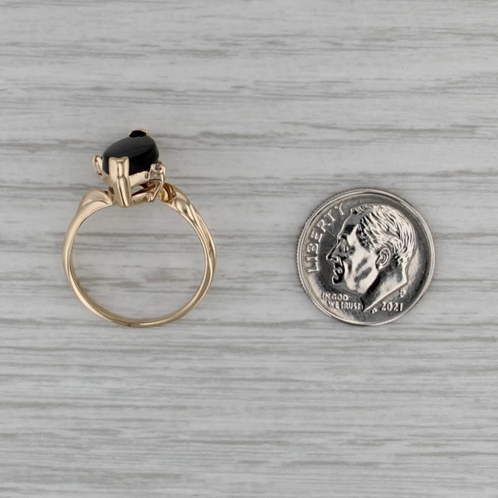 Navette Onyx Diamond Bypass Ring 10k Yellow Gold Size 6.5