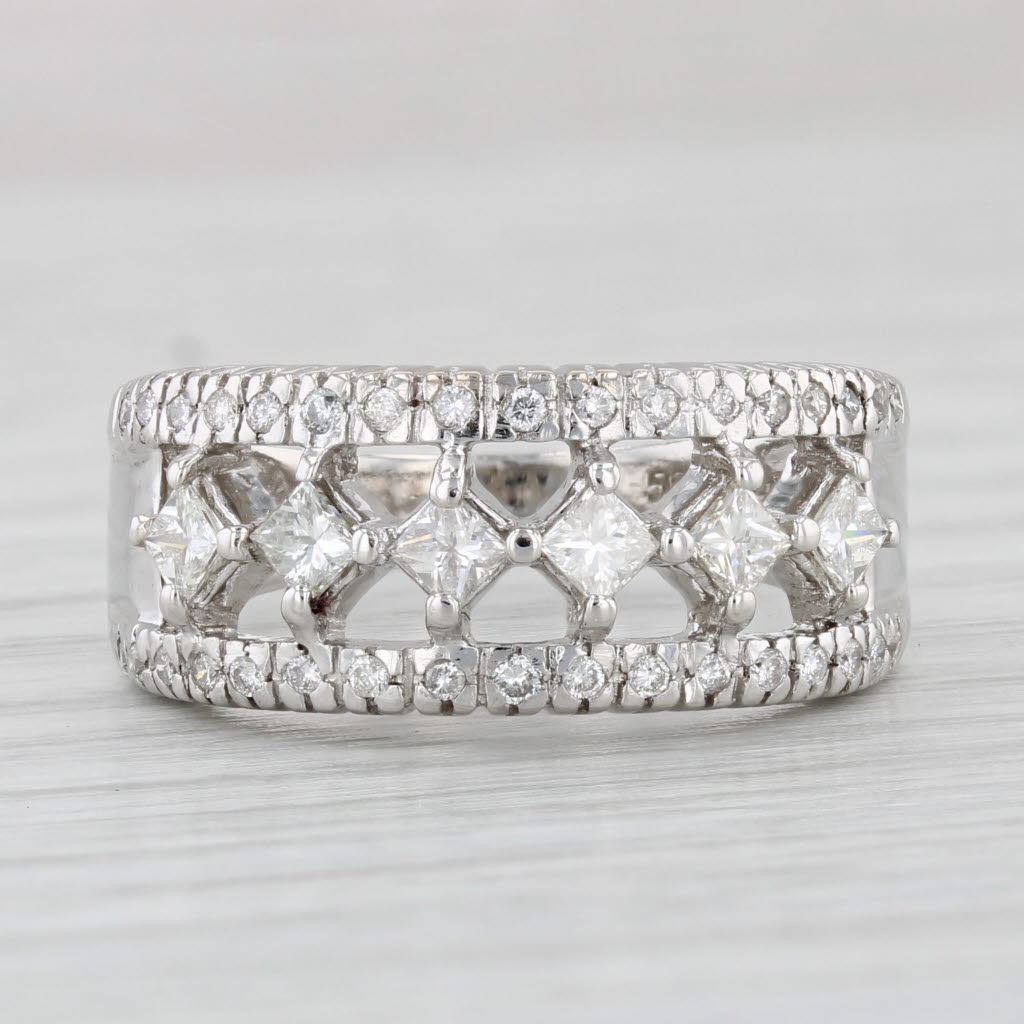 Light Gray 0.58ctw Princess Diamond Ring 14k White Gold Size 7.25 Band