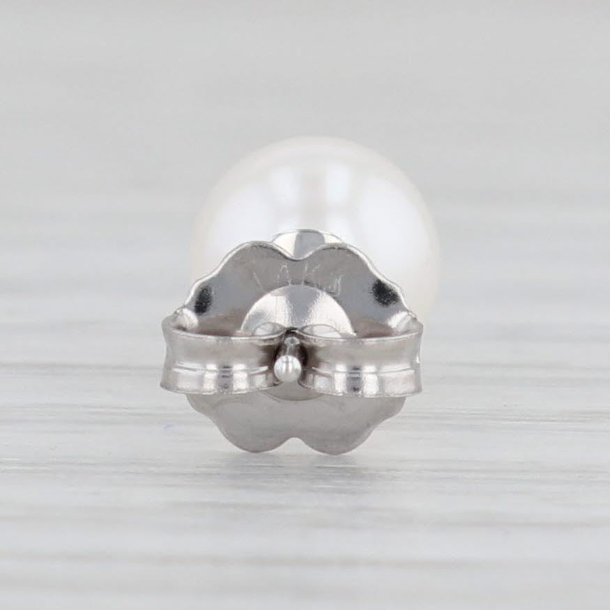 Light Gray New Cultured Pearl Stud Earrings 14k White Gold 6.5mm Round Bead Solitaires