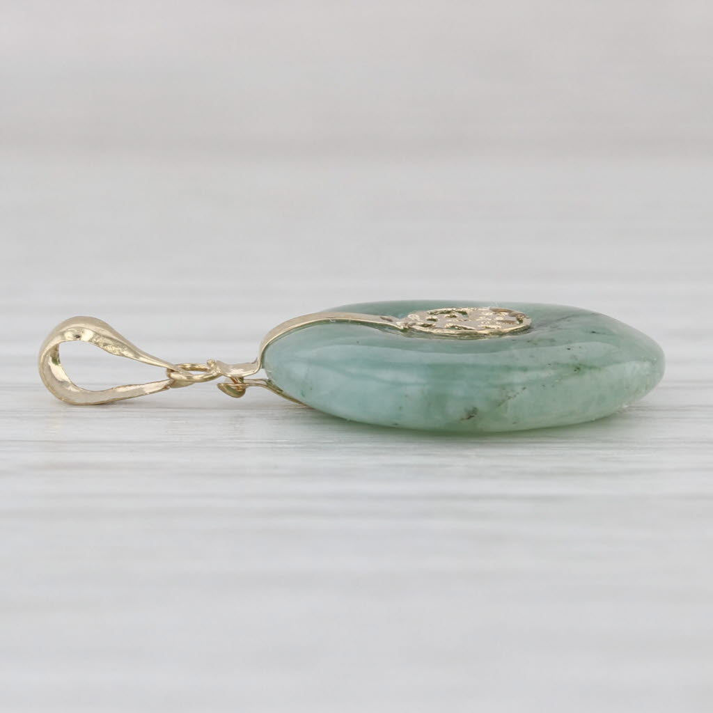 Fu Wealth Green Jadeite Jade Hololith Torus Pendant 14k Yellow Gold