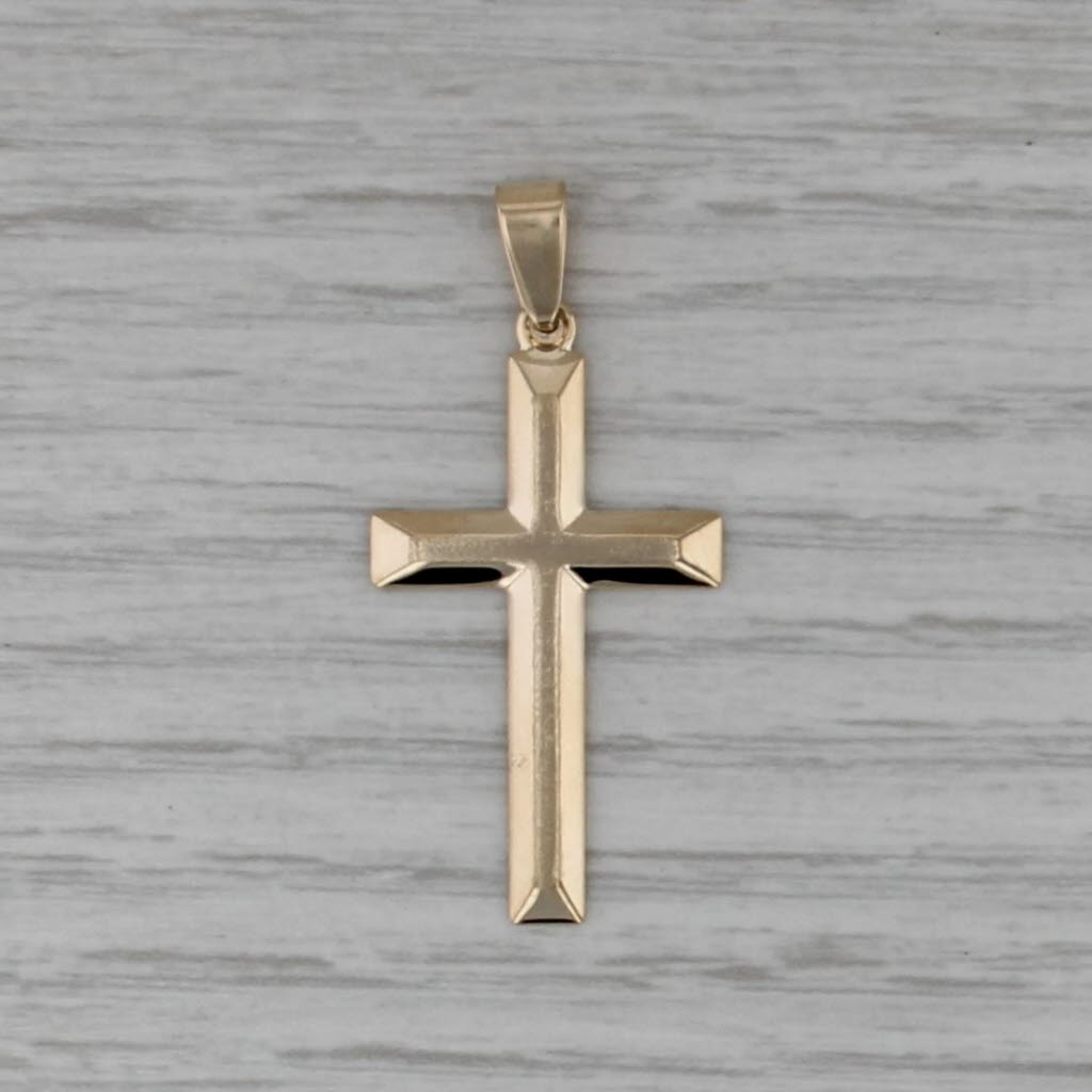 Beveled Cross Pendant 14k Yellow Gold Religious Jewelry