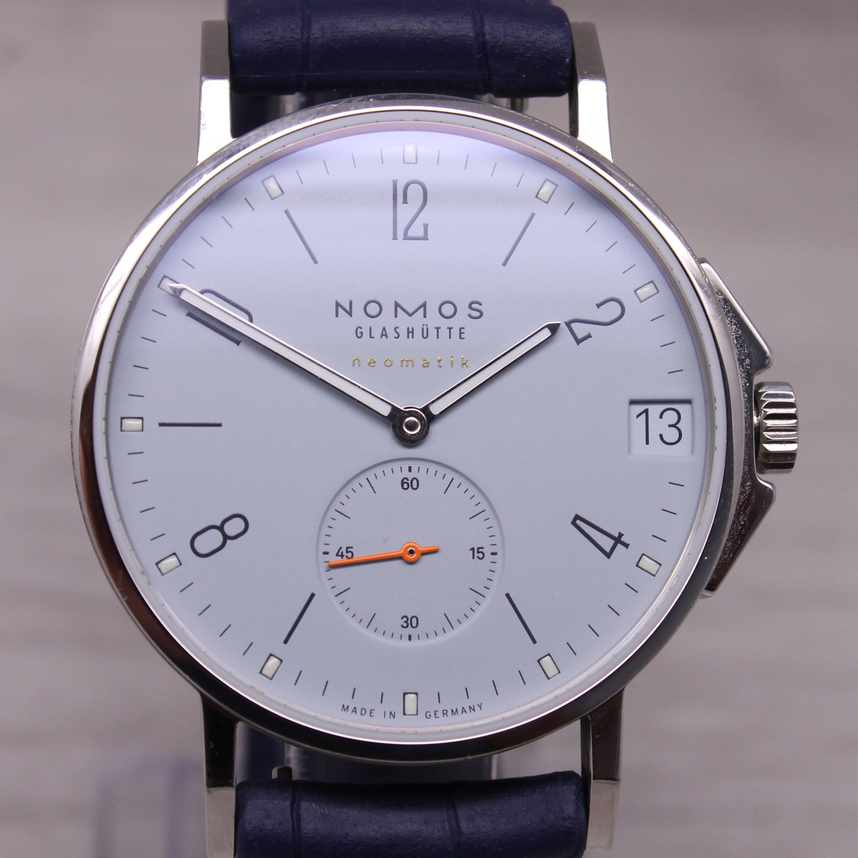 Nomos Glashutte Ahoi Neomatik 38 Date Sky Mens Steel Automatic Watch w/ Box