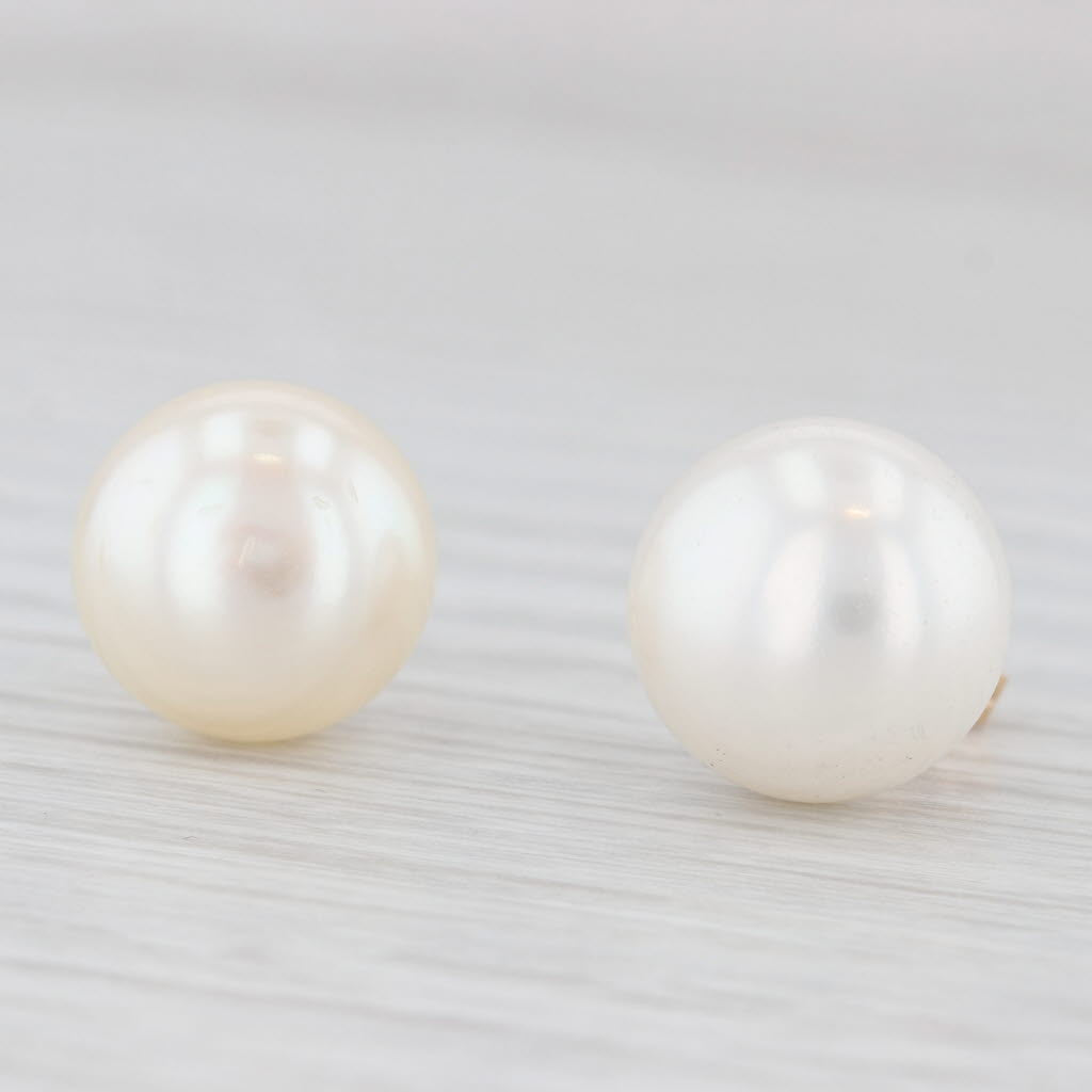 Light Gray Cultured Pearl Stud Earrings 14k Yellow Gold 11.9mm Round Solitaires