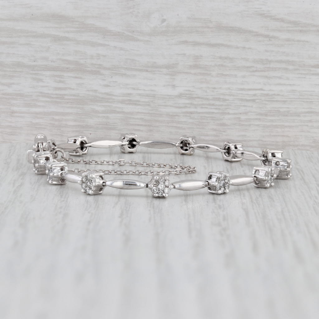 Gray 0.80ctw Diamond Bar Link Bracelet 14k White Gold 7" 4.5mm