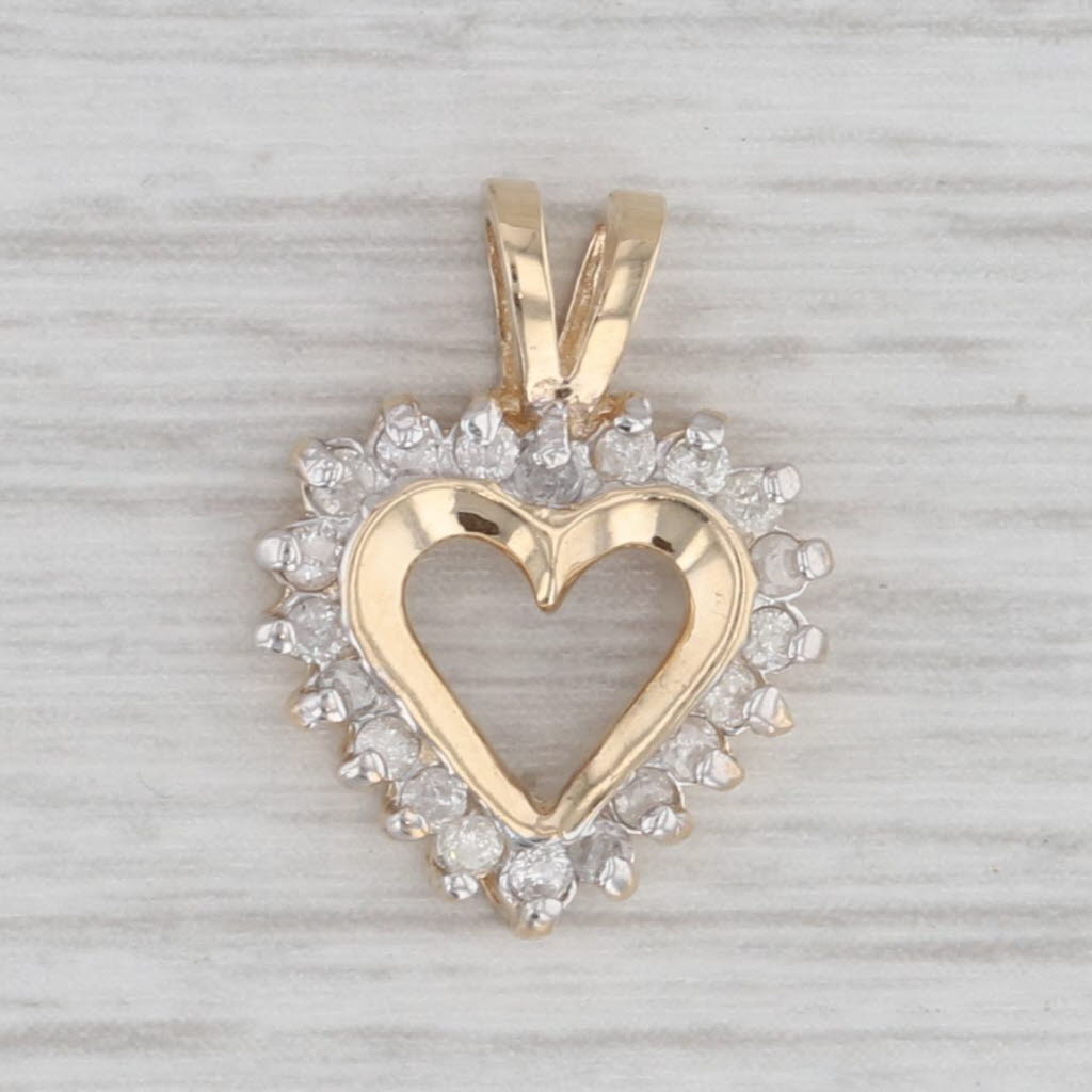 Gray Small 0.18ctw Diamond Halo Open Heart Pendant 10k Yellow Gold