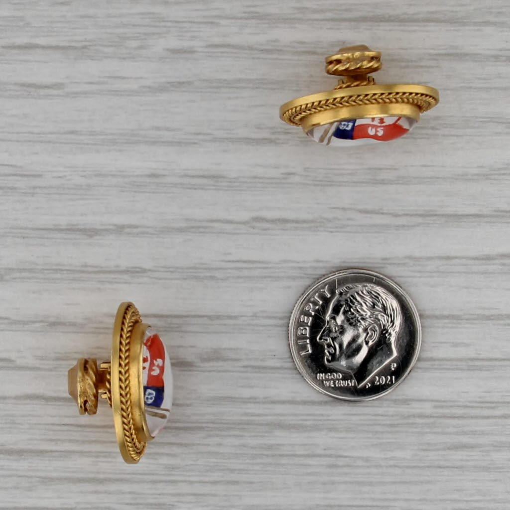 1983 New York Yacht Club Nautical Crossed Burgees Flags Earrings 18k Gold Essex