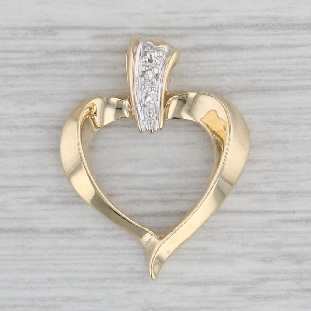 Gray Diamond Heart Pendant 10k Yellow Gold Small Drop