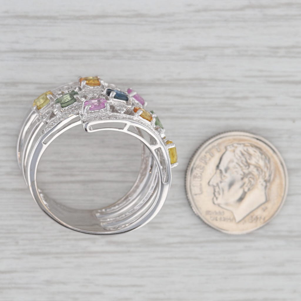 Gray 2.38ctw Sapphire Diamond Layered Cocktail Ring 14k White Gold Size 9 Benham