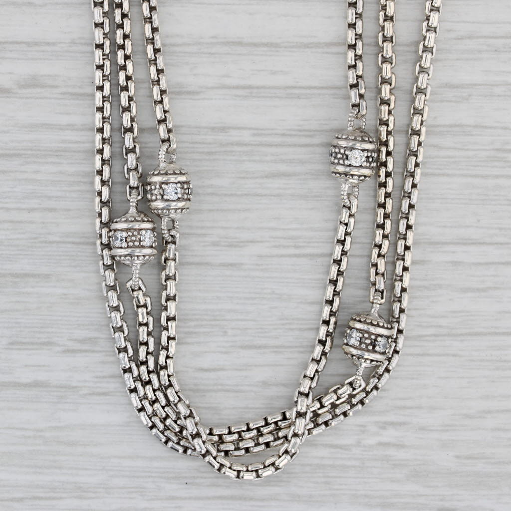 Gray 0.96ctw Cubic Zirconia Station 3-Chain Necklace Sterling Silver 18"