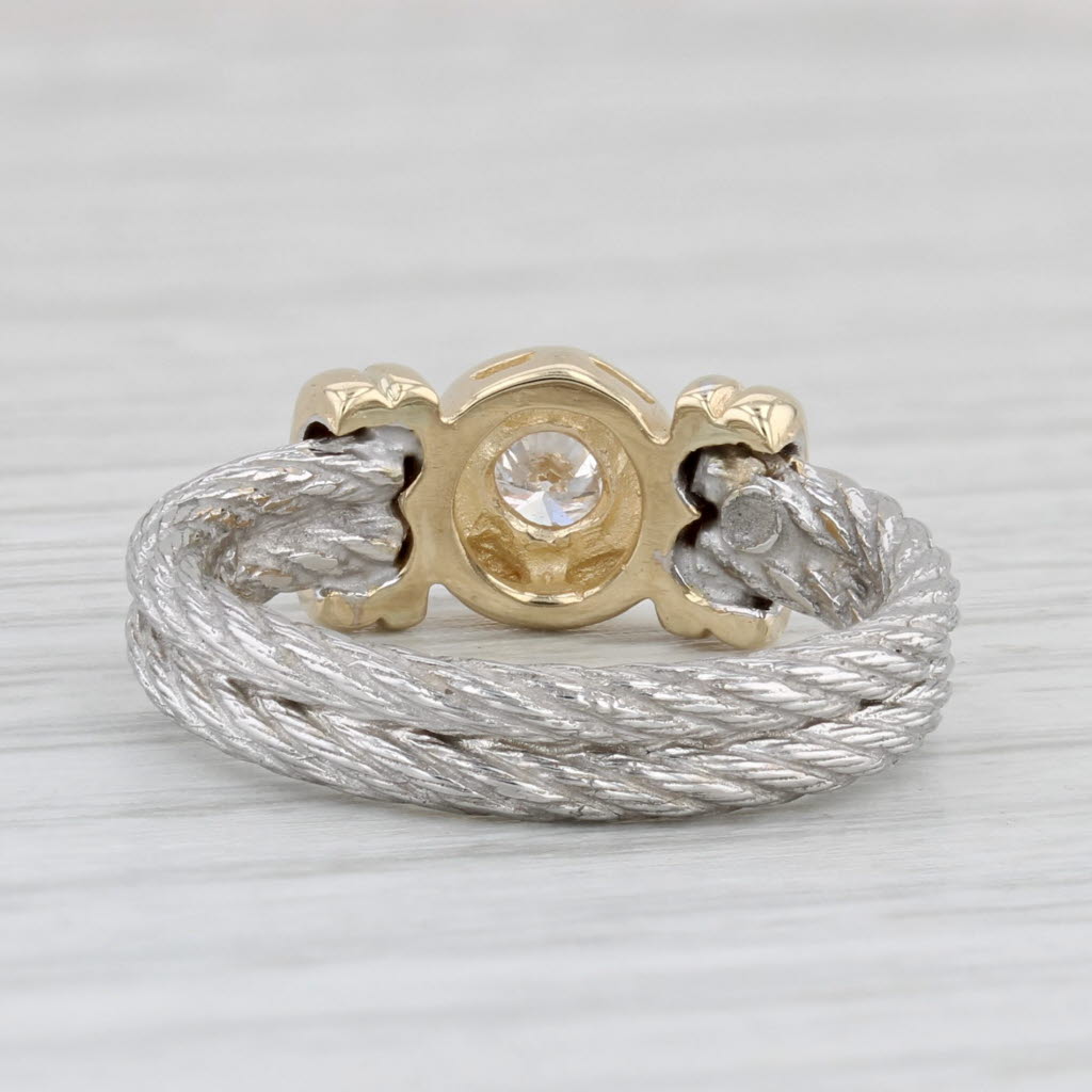 Light Gray 0.17ct Round Diamond Solitaire Cable Ring 14k Yellow White Gold Sz 6 Engagement