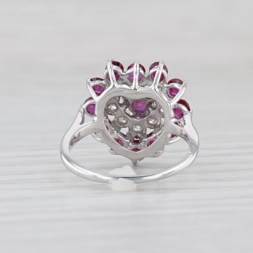 1.20ctw Ruby Diamond Cluster Flower Ring 14k White Gold Size 4