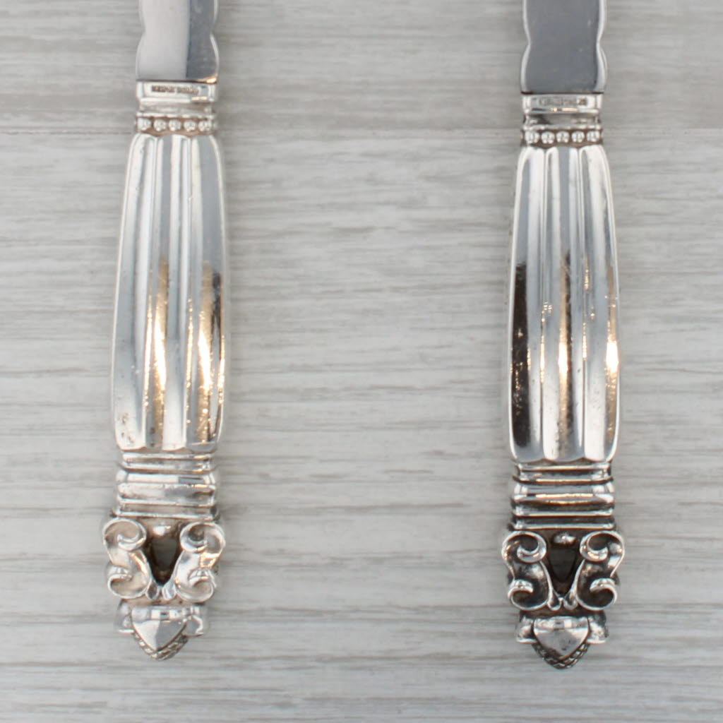 Gray Georg Jensen Denmark Acorn Salad Spoon Fork Set Sterling Silver Stainless Steel