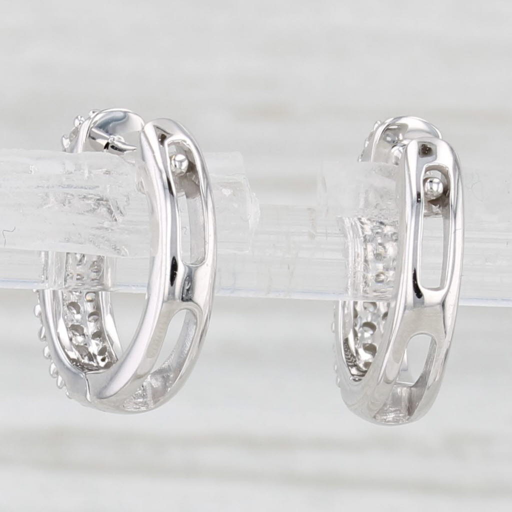 Light Gray 0.36ctw Diamond Hoop Earrings 14k White Gold Hinged Snap Top Round Hoops