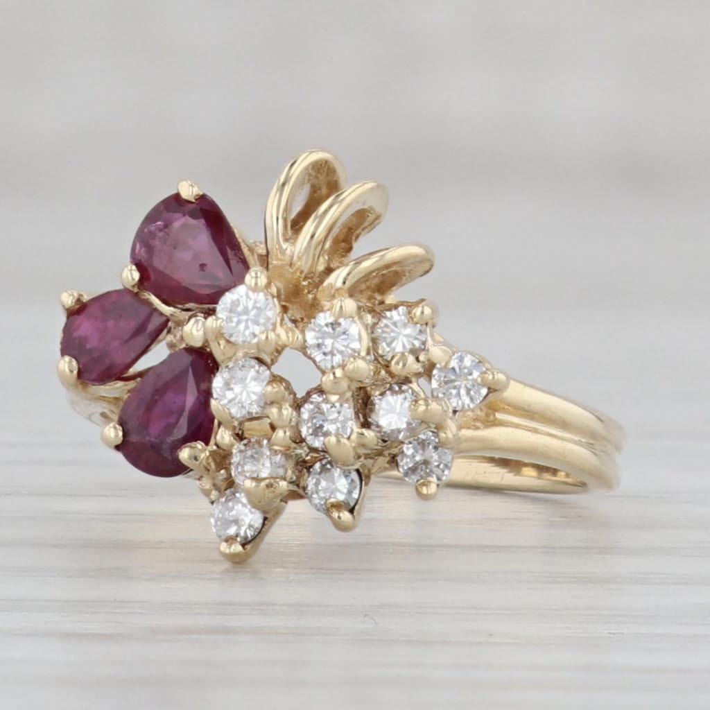 0.72ctw Ruby Diamond Cluster Ring 14k Yellow Gold Size 5