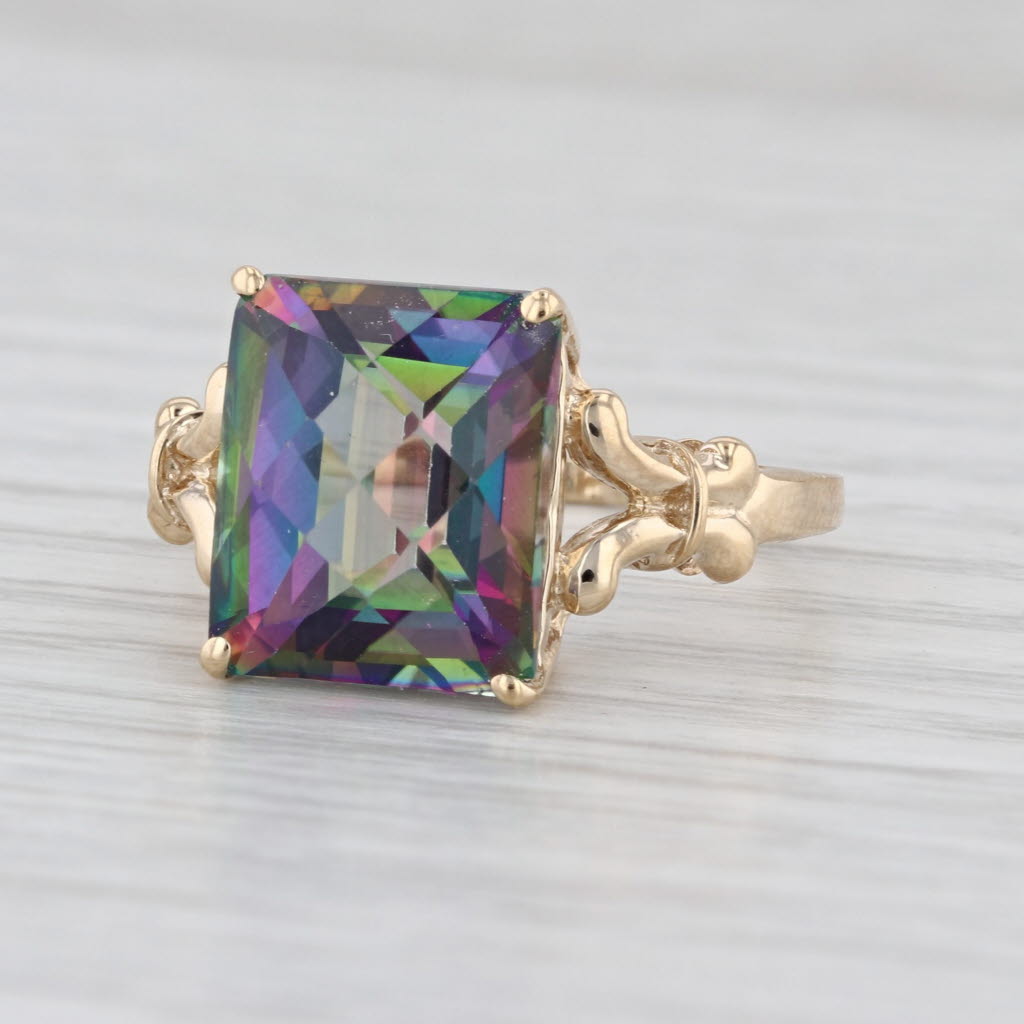 9.35ct Purple Green Mystic Topaz Solitaire Ring 14k Yellow Gold Size 8