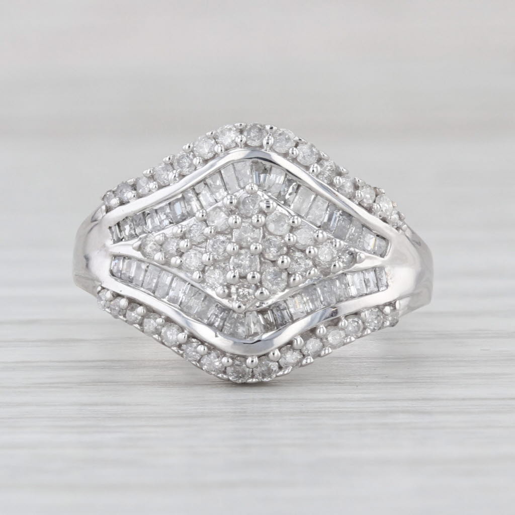 0.75ctw Diamond Custer Ring 10k White Gold Size 7