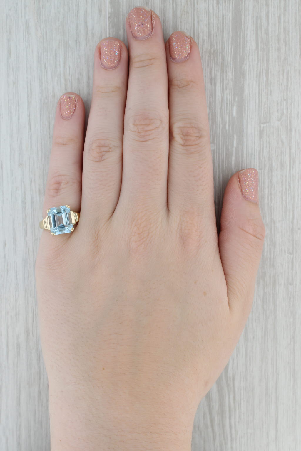 Gray 5ct Emerald Cut Aquamarine Solitaire Ring 14k Yellow Gold Size 6.25