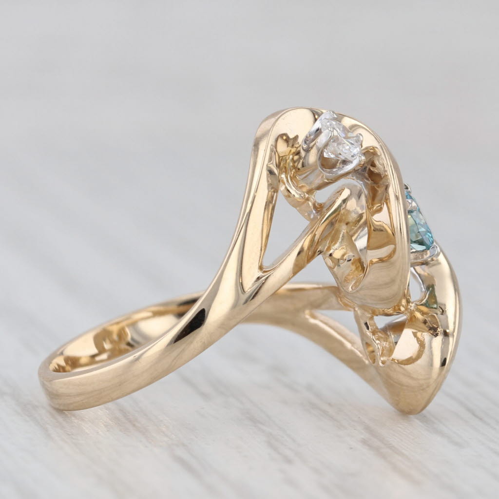 Light Gray 0.45ctw Blue White Diamond 3 Stone Bypass Ring 14k Yellow Gold Size 6.25