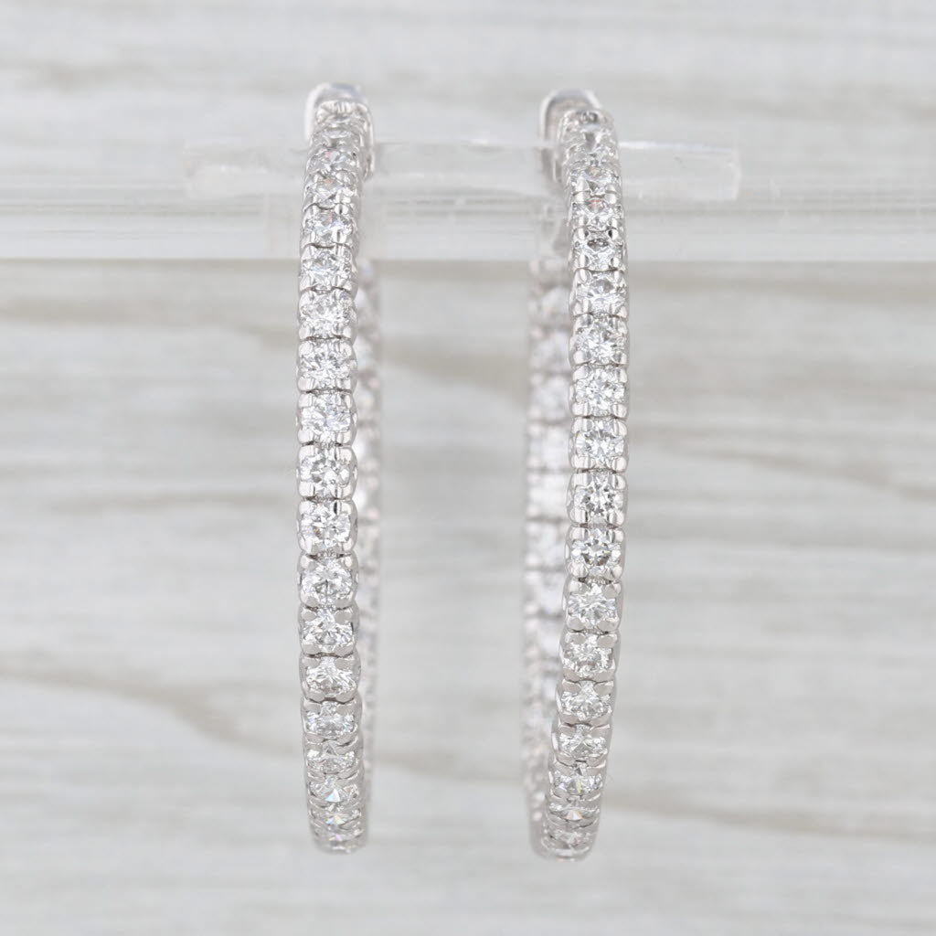 2.76ctw Diamond Inside Out Hoop Earrings 14k White Gold Round Hoops 36 x 2.8mm