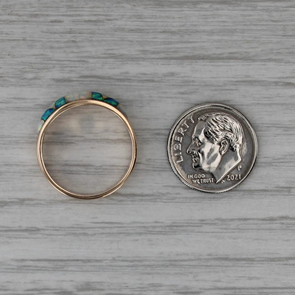 Lab Created Opal Mosaic Ring 14k Yellow Gold Size 7.25-7.5 Stackable Band