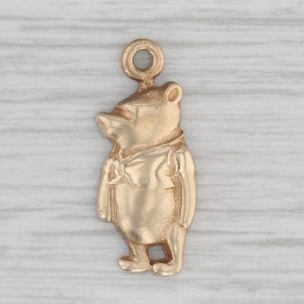 Gray Winnie the Pooh Bear Charm 14k Yellow Gold Disney Cartoon Pendant