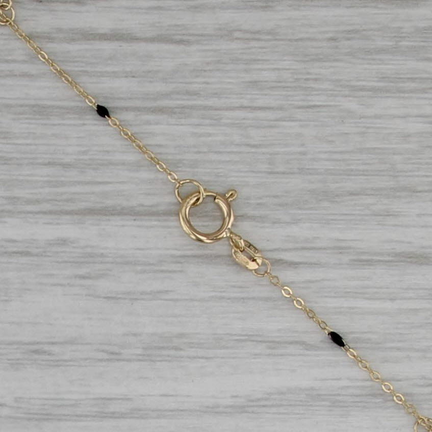 Black Resin Bead Station Necklace 14k Yellow Gold 18" Cable Chain