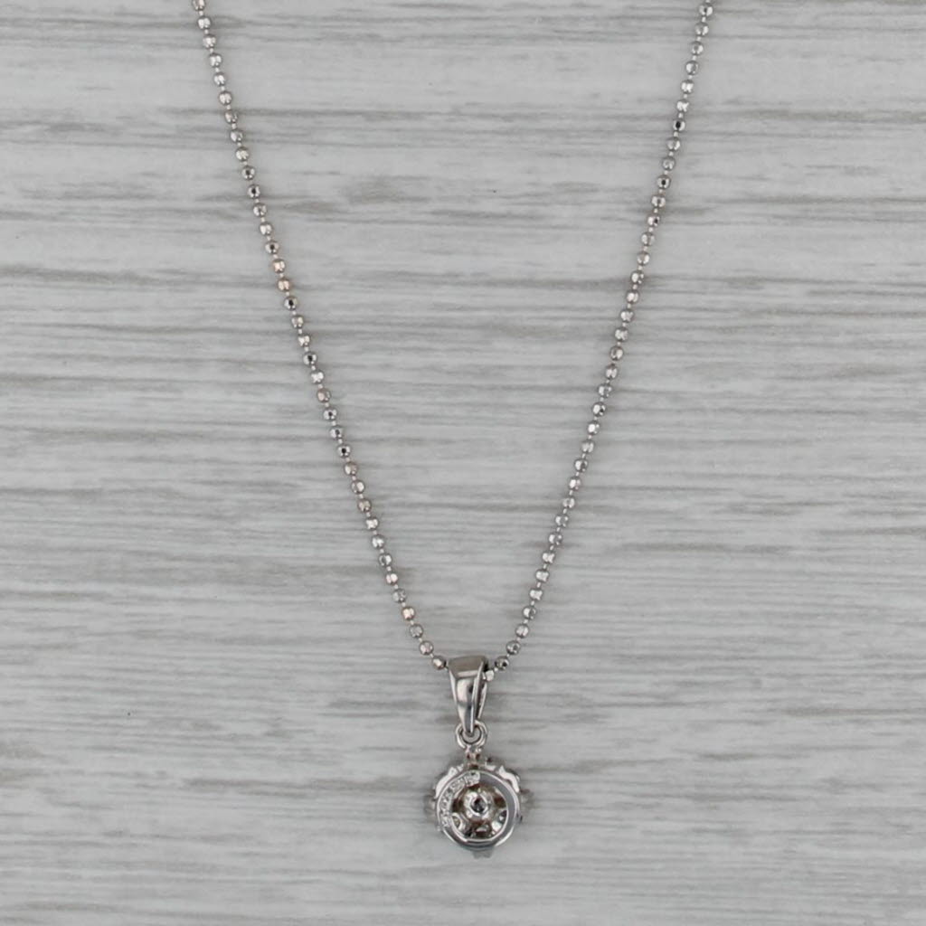 0.20ctw Diamond Flower Cluster Pendant Necklace 14k White Gold 16" Bead Chain