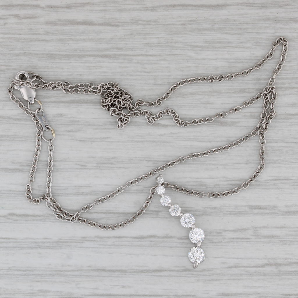 Gray 0.80ctw Diamond Journey Pendant Necklace 14k White Gold 17.75" Cable Chain