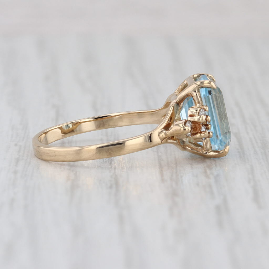 4.50ctw Emerald Cut Blue Topaz Diamond Ring 14k Yellow Gold Size 8