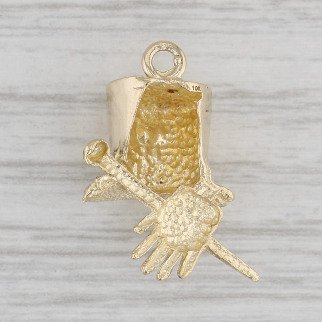 Gray Top Hat Glove Cane Wand Charm 10k Yellow Gold Magic Magician Pendant
