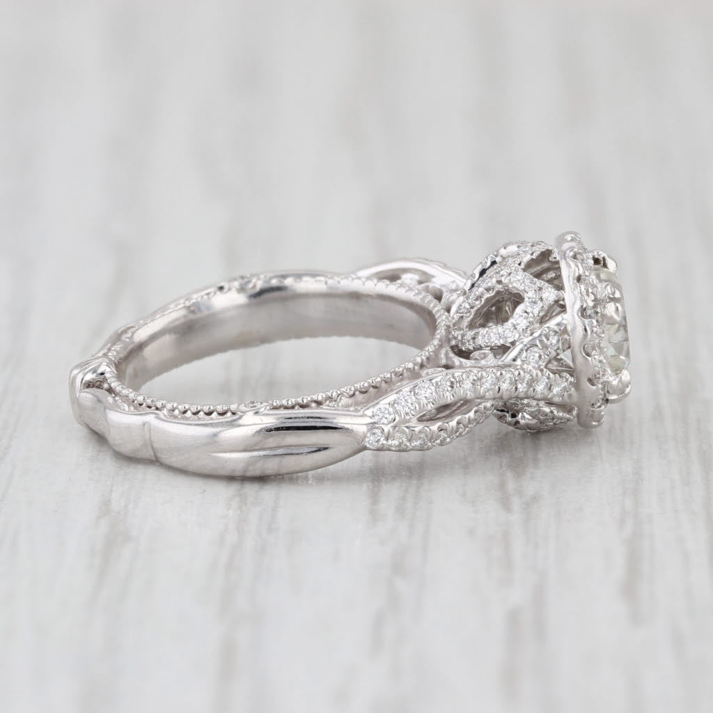 Verragio GIA 1.32ctw Round Diamond Halo Engagement Ring 14k White Gold Size 3.75