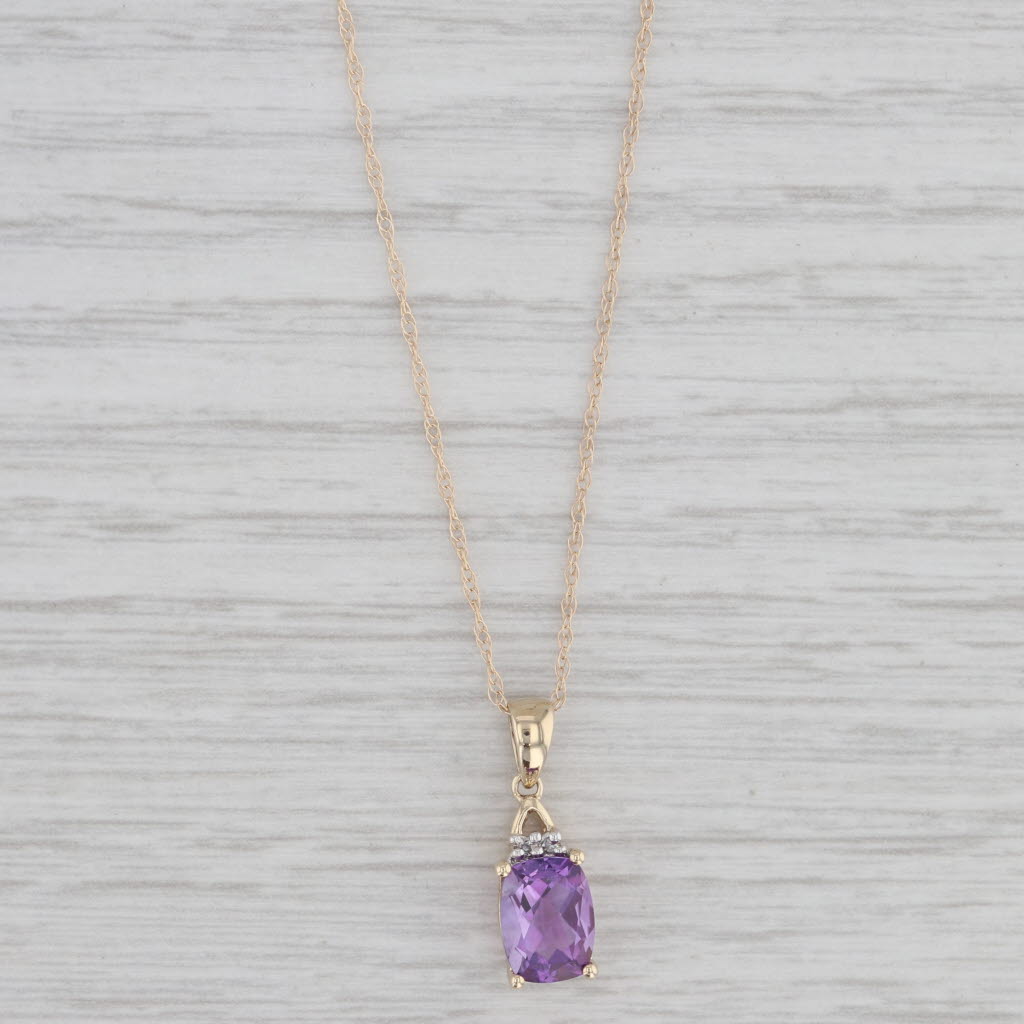 Gray 1.15ct Amethyst Diamond Pendant Necklace 10k Yellow Gold 18.75" Rope Chain